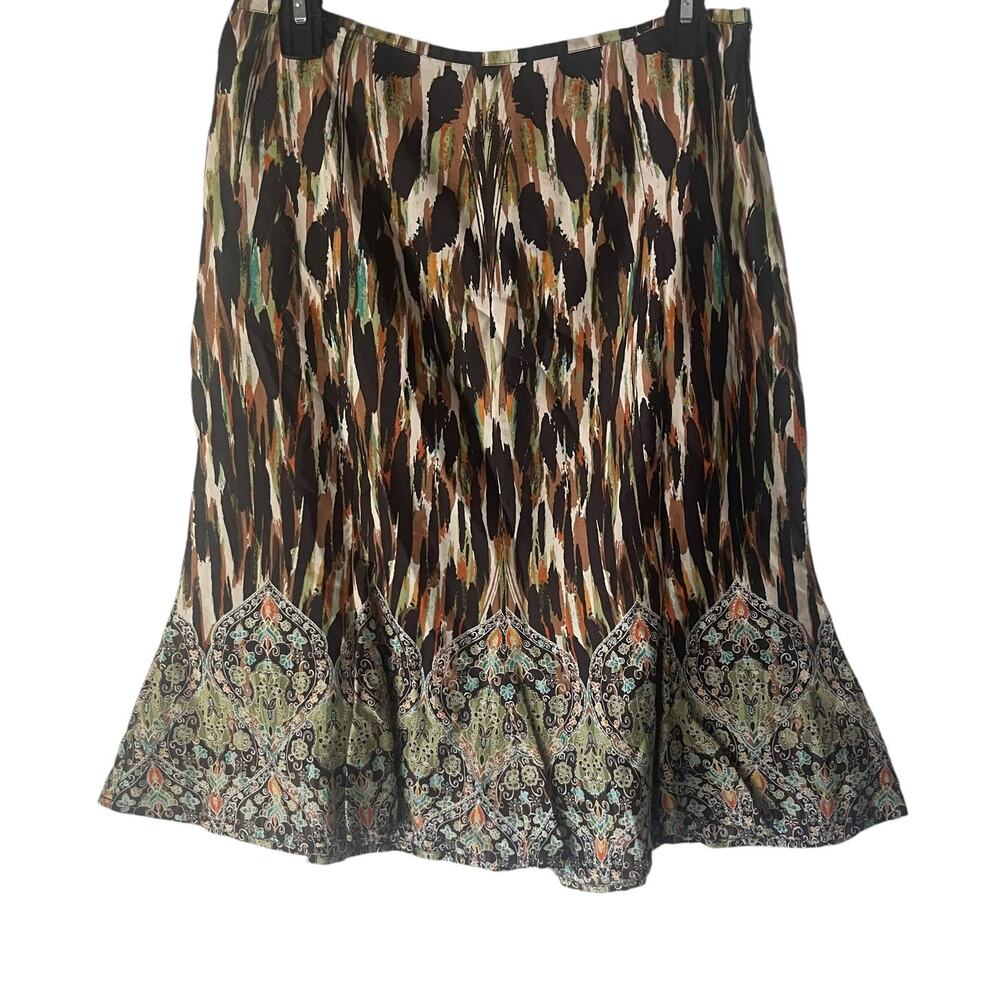 Dana Buchman 4 Hippie Boho Artsy Brown Green Above Knee Skirt Earthy Festival